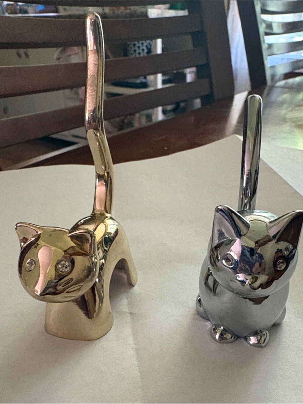 Gold and Silver Cat Ring Holders - Decorative Jewelry Stand